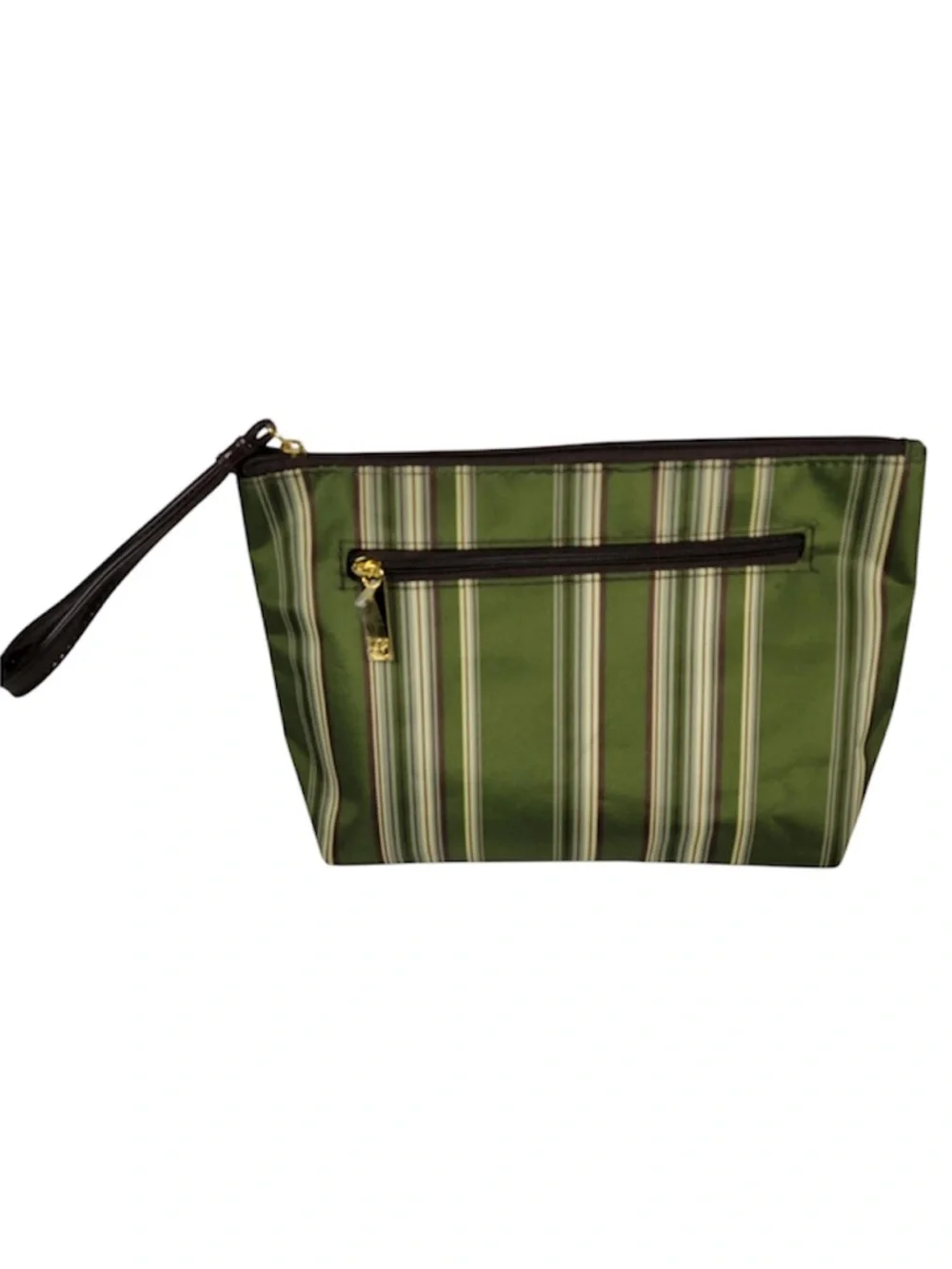 Estée Lauder Cosmetic Bag Makeup Travel Case Green Brown Striped NEW